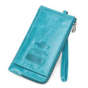 portefeuille long homme en cuir PU bleu grand format