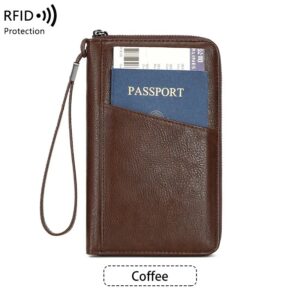portefeuille de voyage pochette passeport cuir PU marron