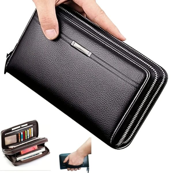 pochette portefeuille long homme grand format noir