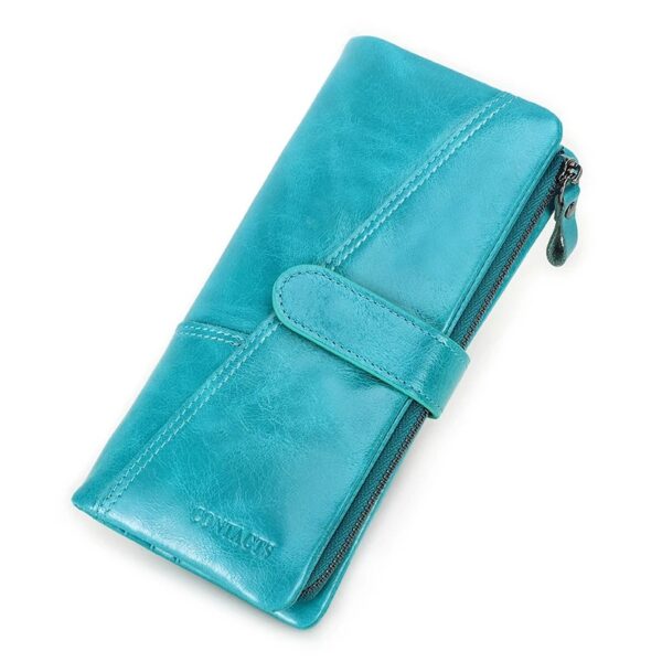 portefeuille long femme cuir PU bleu